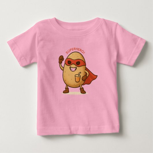 Cute Superhero Potato Cartoon Graphic Baby  ベビーTシャツ (正面)