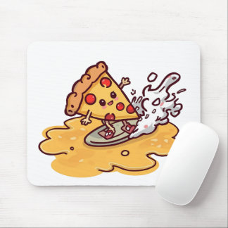 Cute Surfing Pizza Slice Mousepad  マウスパッド