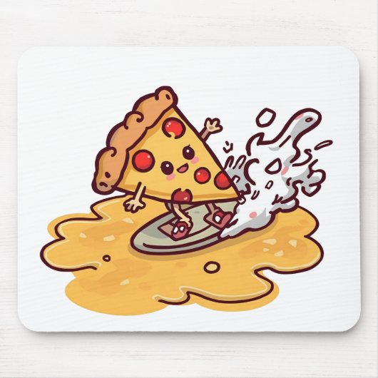 Cute Surfing Pizza Slice Mousepad  マウスパッド (正面)