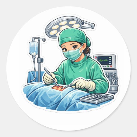 Cute surgeon chibi sticker kawaii medical ラウンドシール (正面)