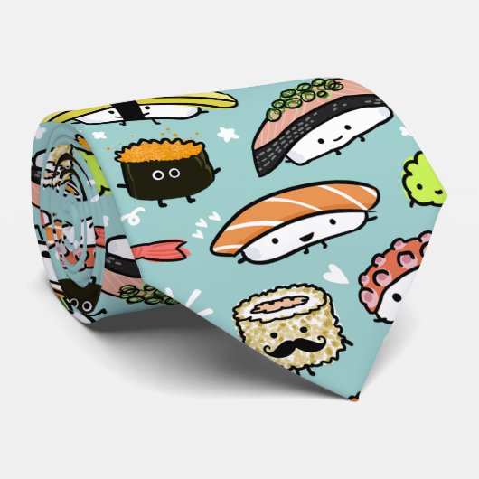 Cute Sushi Characters Fun Novelty Patterned Tie ネクタイ (ロール)