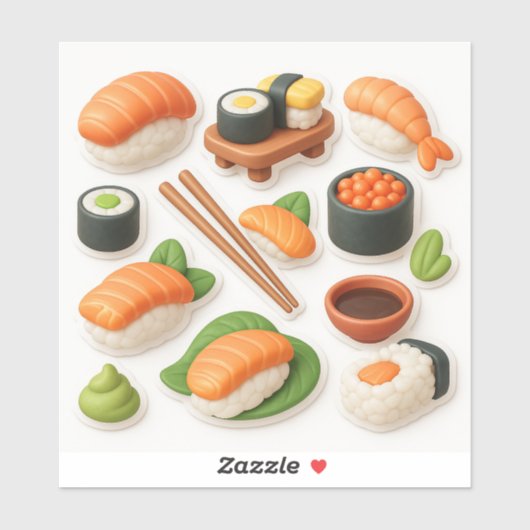 Cute Sushi Collage – Kawaii Japanese Food. シール (シート)