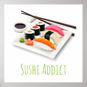 Cute sushi Japanese food ポスター