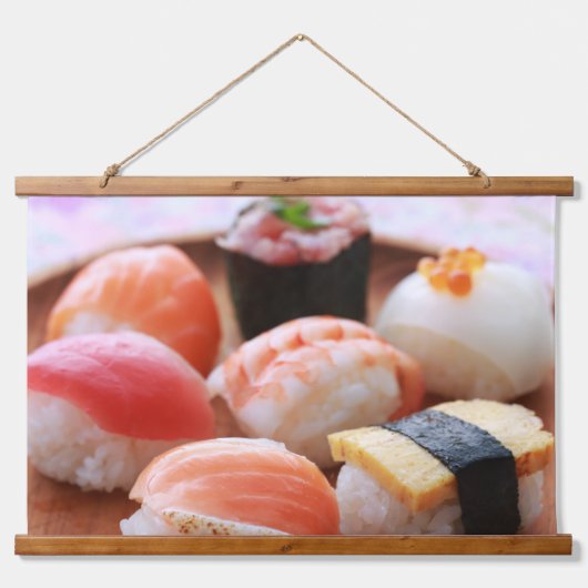 Cute Sushi Platter Tapestry – Japanese Delight 吊り下げ型タペストリー (正面)