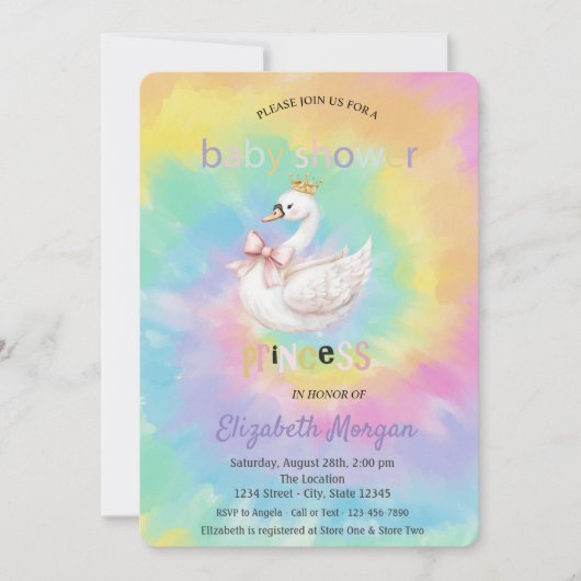 Cute Swan Crown Bow Tie Dye Baby Shower  招待状 (正面)