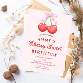 cute Sweet Cherry Birthday Invitation Girl 招待状