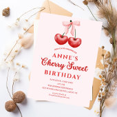 cute Sweet Cherry Birthday Invitation Girl 招待状