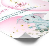 Cute Sweet Elephant Eucalyptus Pink Diaper Raffle  ポスター (角)
