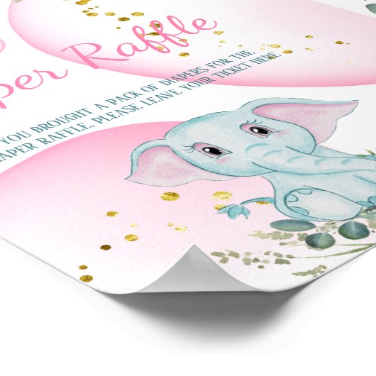 Cute Sweet Elephant Eucalyptus Pink Diaper Raffle  ポスター (角)