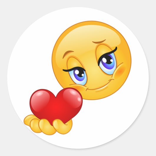 cute sweet emoji love hearts kiss classic round ラウンドシール (正面)