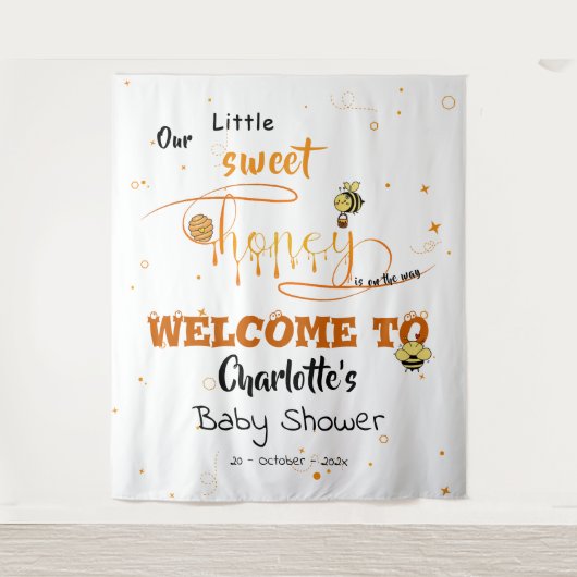 Cute Sweet Honey and Kawaii Eyeball Text Backdrop タペストリー (正面)