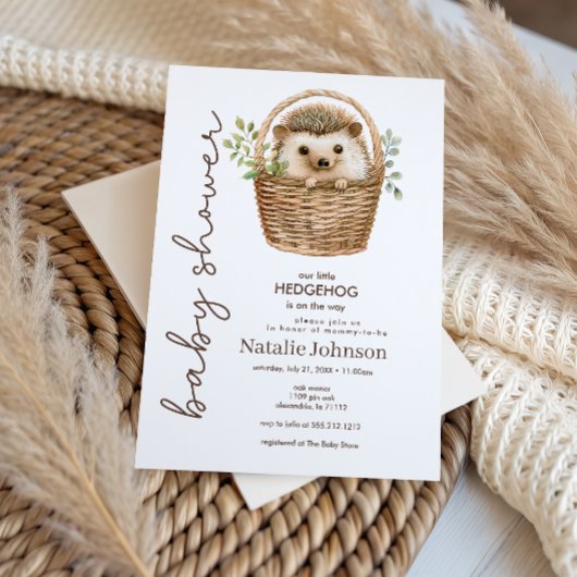 Cute Sweet Little Hedgehog Baby Shower Invitation 招待状