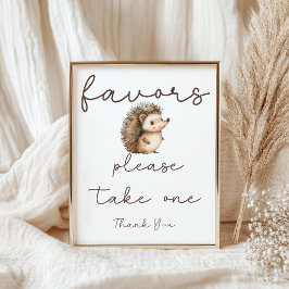 Cute Sweet Little Hedgehog Favors Baby Shower Sign ポスター