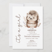 Cute Sweet Little Hedgehog Its A Girl Baby Shower 招待状 (正面)
