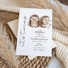 Cute Sweet Little Hedgehog Its Twins Baby Shower 招待状