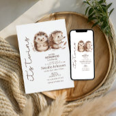 Cute Sweet Little Hedgehog Its Twins Baby Shower 招待状
