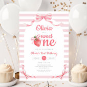 Cute Sweet One Strawberry Girl 1st Birthday 招待状