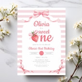 Cute Sweet One Strawberry Girl 1st Birthday 招待状