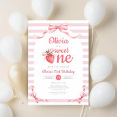 Cute Sweet One Strawberry Girl 1st Birthday 招待状