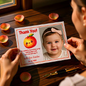 Cute Sweet Peach First Birthday Thank You サンキューカード