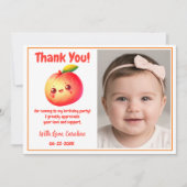 Cute Sweet Peach First Birthday Thank You サンキューカード (正面)