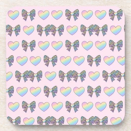  cute sweet rainbow hearts pastel gradient pattern コースター (正面)