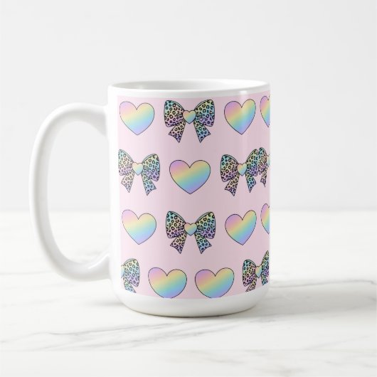 cute sweet rainbow hearts pastel gradient pattern コーヒーマグカップ (左)