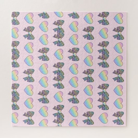 cute sweet rainbow hearts pastel gradient pattern ジグソーパズル (横)