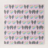  cute sweet rainbow hearts pastel gradient pattern ジグソーパズル (縦)