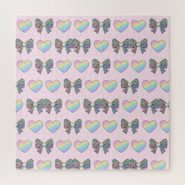  cute sweet rainbow hearts pastel gradient pattern ジグソーパズル