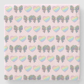  cute sweet rainbow hearts pastel gradient pattern ストーンコースター (正面)