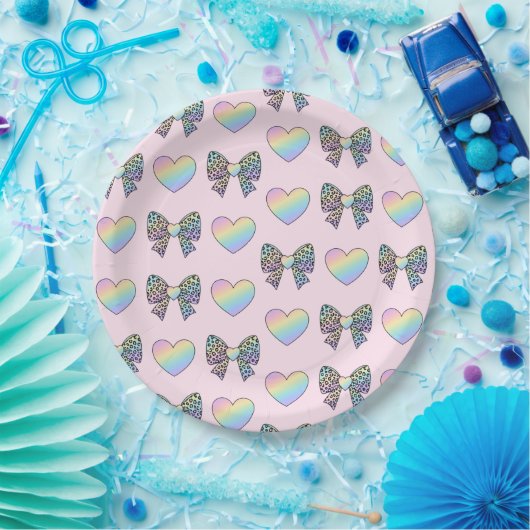  cute sweet rainbow hearts pastel gradient pattern ペーパープレート (パーティー)
