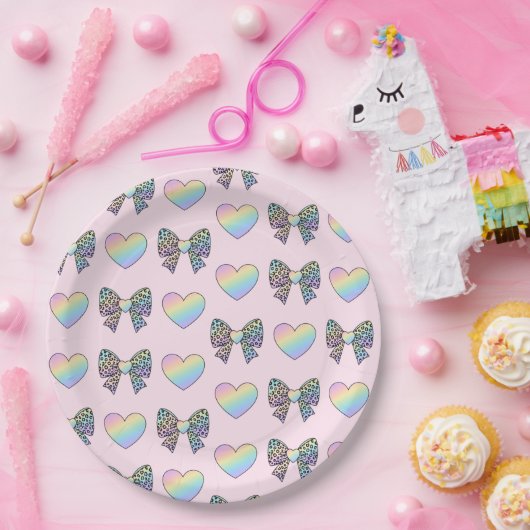  cute sweet rainbow hearts pastel gradient pattern ペーパープレート (パーティー)