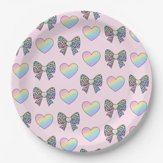  cute sweet rainbow hearts pastel gradient pattern ペーパープレート (正面)