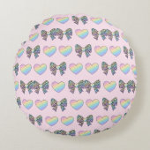 cute sweet rainbow hearts pastel gradient pattern ラウンドクッション (正面)