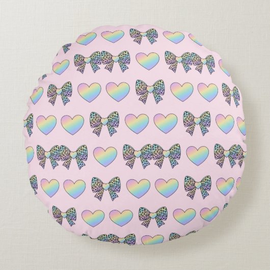  cute sweet rainbow hearts pastel gradient pattern ラウンドクッション (正面)