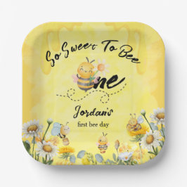Cute Sweet To Bee One Wildflower 1st birthday ペーパープレート
