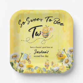 Cute Sweet To Bee Two Wildflower 1st birthday ペーパープレート