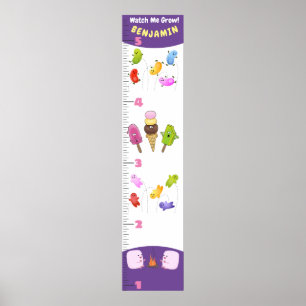 Cute sweets treats cartoon growth chart ポスター