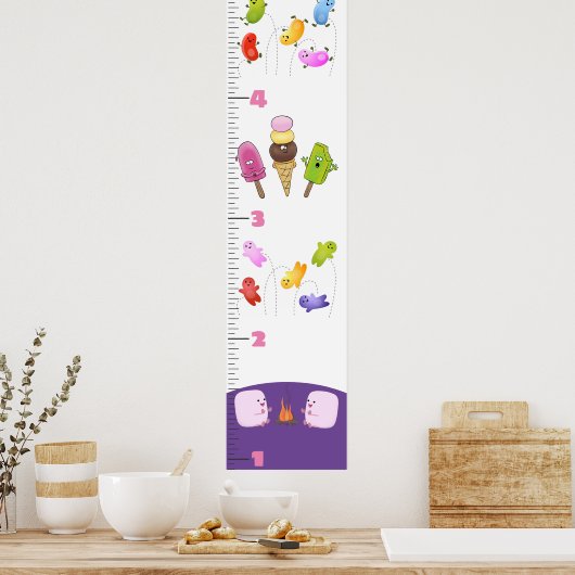 Cute sweets treats cartoon growth chart ポスター (キッチン)