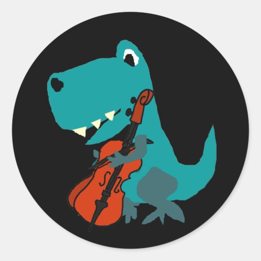 Cute T-rex Dinosaur Playing Cello Music ラウンドシール (正面)