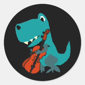 Cute T-rex Dinosaur Playing Cello Music ラウンドシール