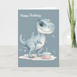 Cute T-Rex Dinosaur with Cake - Kids Birthday  カード