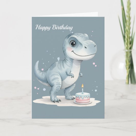 Cute T-Rex Dinosaur with Cake - Kids Birthday  カード (正面)