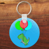 Cute T-Rex Flying With Balloons In Blue Sky キーホルダー (正面)
