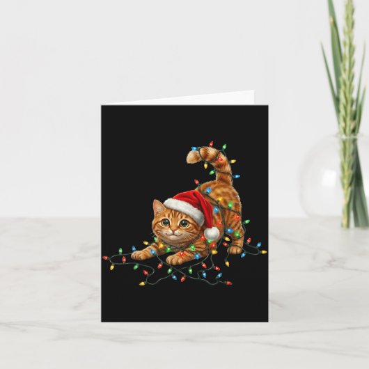 Cute Tabby Cat Christmas Funny Lights Xmas Cat In  カード (正面)