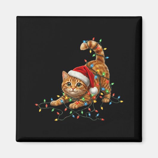 Cute Tabby Cat Christmas Funny Lights Xmas Cat In  マグネット (正面)