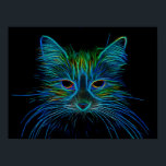Cute Tabby Cat Design Black Blue Green Pop Art ポスター<br><div class="desc">Cute tabby cat neon blue green art close up design. Black background wall art poster. Trendy,  chic,  modern,  cool home decor. For cat lovers. Image copyright Marg Seregelyi Photography.</div>