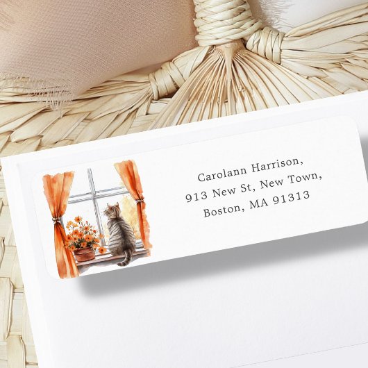 Cute Tabby Cat | Fall Autumnal Address  ラベル