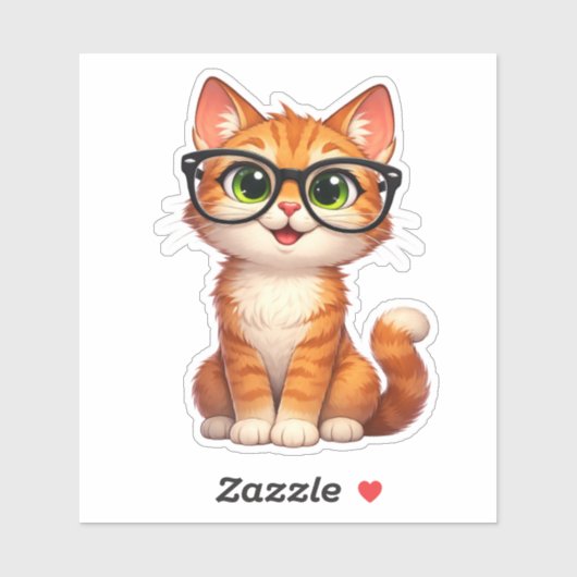 Cute Tabby Cat Glasses Custom-Cut Vinyl Sticker シール (シート)